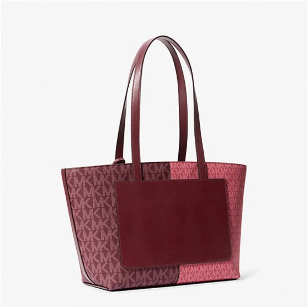 Michael Kors Jet Set Travel Medium Zip Top Tote Oxblood Multi MK Signature- NEW✅